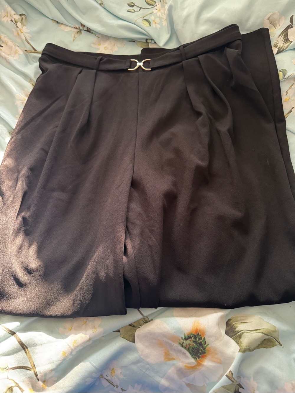 H&M Black High-Rise Trousers with Gold Buckle